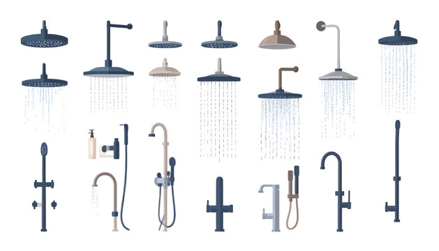 Collection of Various Bathroom Faucets and Shower Heads.