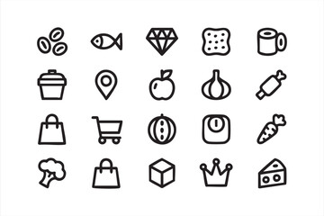 Fototapeta premium Minimal Grocery and Food Outline Icons for Supermarket and Retail Design