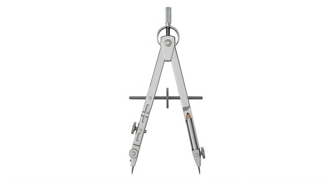 Classic drafting compass used for precise geometric constructions and technical drawing isolated on transparent background