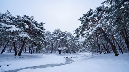Snowy Korean Pine Forest Calm Landscape