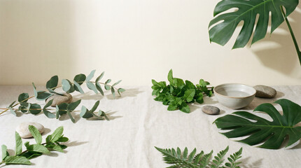 Healthy minimal food composition on pastel background