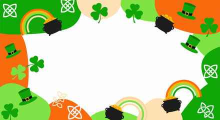 Naklejka premium St Patrick's Day Abstract Frame with Shamrocks, Leprechaun Hats, Rainbows, and Celtic Knots