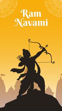 Lord Rama silhouette for Ram Navami celebration. 
A vertical template depicting power and divinity.