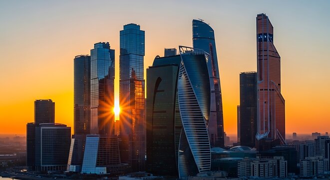 Moscow City at Sunset - A Modern Skyline Silhouette.