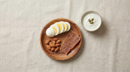 Healthy minimal food composition on pastel background