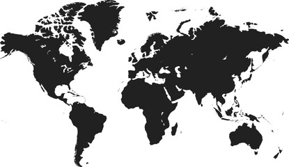 World map silhouette in black isolated on white background detailed global continents geography vector illustration design © Nur