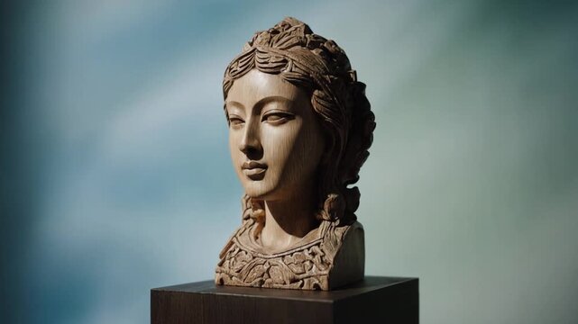 Ancient stone sculpture of female head.