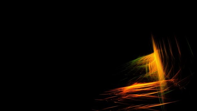 Dynamic beams of light spread out as streams of energy, shining brightly against a dark background, lively, modern, technology, research, internet, multimedia, orange, gold