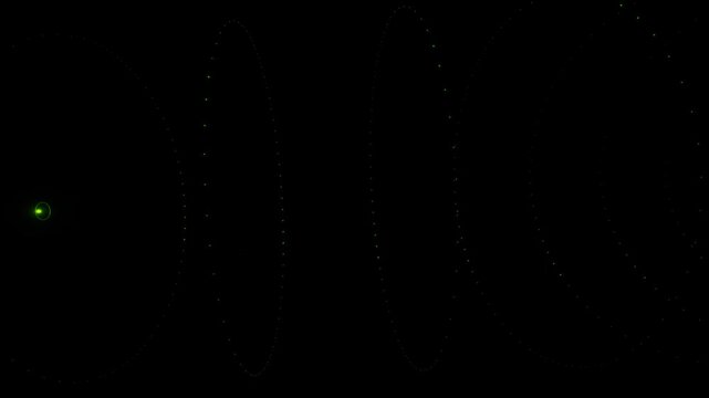 Leuchtender Lichtpunkt mit spiralf&ouml;rmig rotierende Lichtpunkten, moderne Technologie, digital, hypnotisierende Effekte, Visualisierung, Technologie, Forschung, Wissenschaft, Entwicklung, gr&uuml;n
