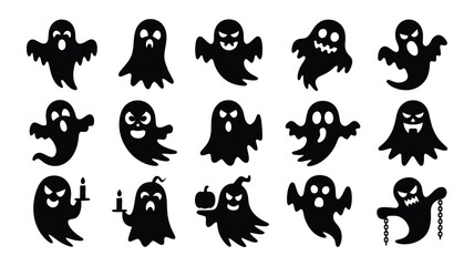 Obraz premium A collection of spooky black silhouettes depicting various cartoonish ghost expressions