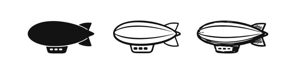 Blimp airship icon set in various styles. © drawing lines