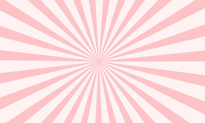 Candy color sunburst background. Abstract pink cream sunbeams design wallpaper. Colorful spinning lines for template, banner, poster, flyer. Sweet rotating cartoon swirl or whirlpool. Vector backdrop
