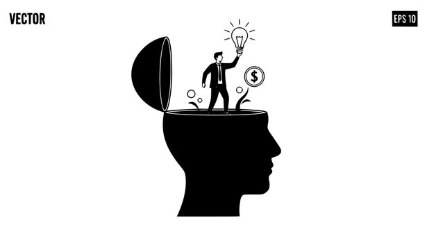 Creative mindset businessman with idea and money vector concept