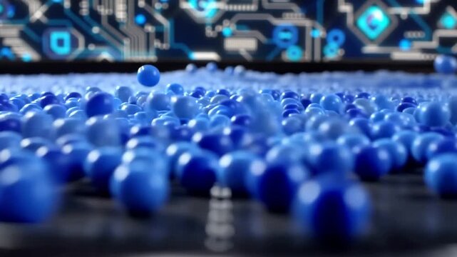 Blue beads on a dark surface.