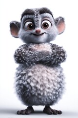 Obraz premium Adorable cartoon lemur character with fluffy grey fur and big expressive eyes