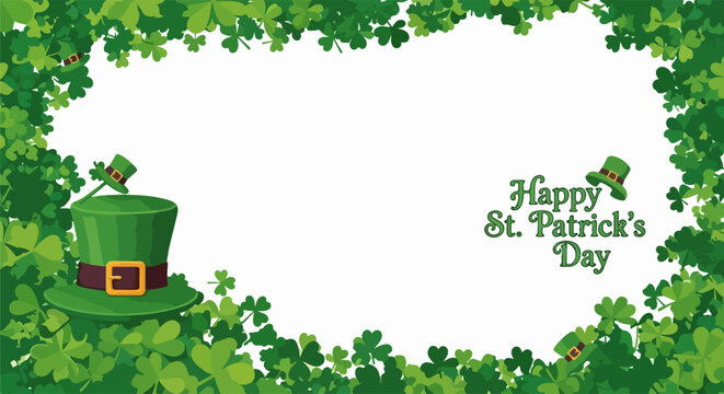 Happy St Patricks Day Text with Shamrock Frame and Leprechaun Hats
