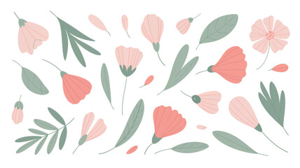 Obraz premium Watercolor Flowers and Leaves Illustration.