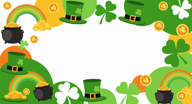 St Patricks Day Festive Background with Leprechaun Hats Shamrocks and Rainbows