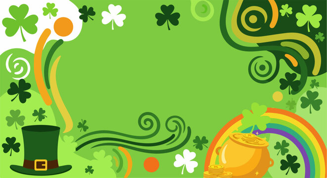 St Patricks Day Abstract Background with Shamrocks Hat Gold and Rainbow