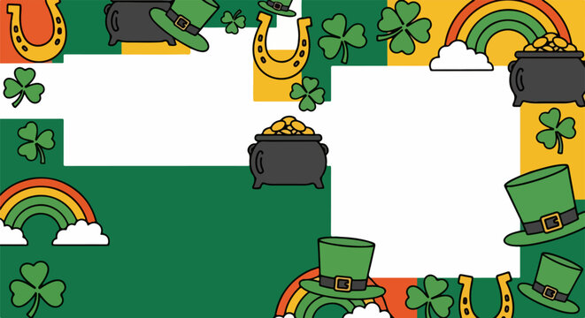 St Patricks Day Border Design with Irish Flag Colors Lucky Charms
