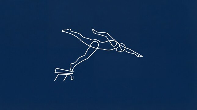 Minimalist line art of a diver on diving board.