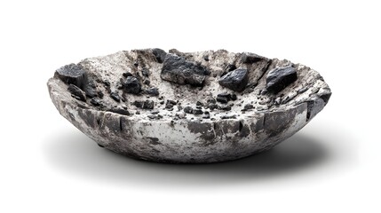 Obraz premium Decorative Petrified Wood Bowl with Polished Surface and Visible Tree Growth Rings Isolated on White Background