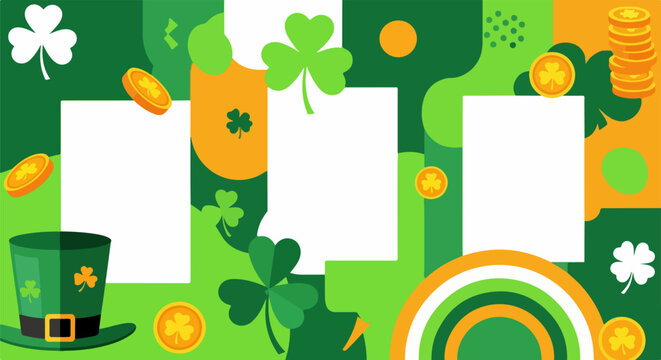 St Patricks Day Abstract Background with Blank Frames and Icons