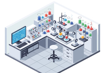 Obraz premium Modern laboratory with robotic arms and scientific equipment, illustrating advanced research and development