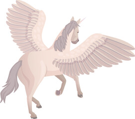 Fototapeta premium Pegasus rear view. Flying winged horse animal