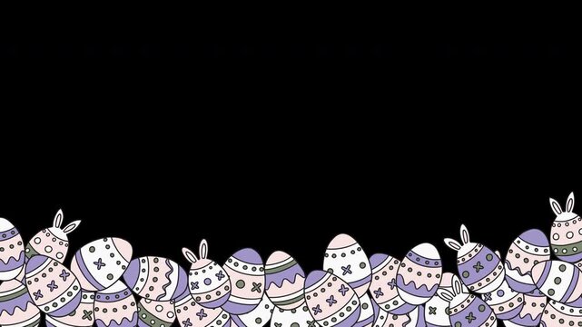 Animated Easter egg border loop on transparent background. Alpha channel. Hand-drawn Easter eggs with bunny ears. for holiday greeting videos, seasonal sales, social media stories, children's events