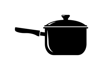 Obraz premium Black Silhouette Saucepan with Lid and Handle