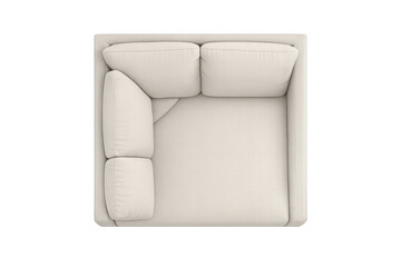 Top view of a modern sectional sofa with plush cushions in a neutral cream color