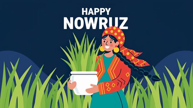 Happy Nowruz Greetings Illustration, Persian New Year, Iranian Spring Festival, Vector