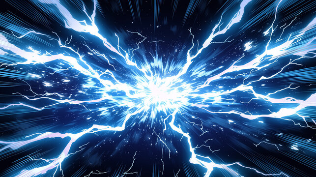 青い稲妻と電撃の爆発 迫力のあるアニメ風モーション背景