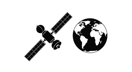 A stylized depiction of a satellite orbiting planet earth in space © MdMojiburRahman