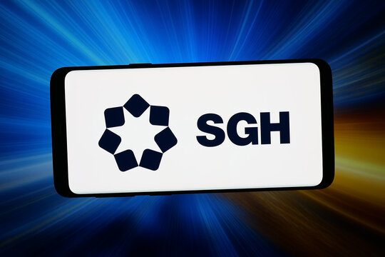 Stuttgart, Germany - 02-25-2026: In this photo illustration, the logo of Australian conglomerate company SGH Ltd. is displayed on a smartphone in front of abstract background on computer screen.