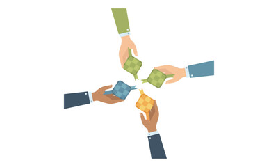 Ketupat Traditional Rice Cake Held by Hands for Eid al-Fitr