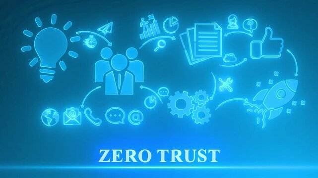 Neon Blue Business Concept Infographic with Zero Trust Text and Icons cybersecurity network security