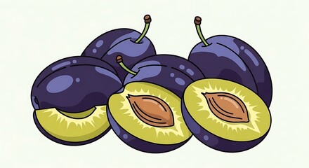Plum Delight - A Vibrant Illustration of Fresh, Juicy Plums.