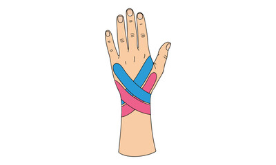 Obraz premium Dorsal Hand with Kinesiology Tape for Wrist and Joint Support