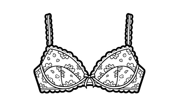 Feminine Lace Bra Doodle Vector Illustration Fashion Underwear Outline Clipart
