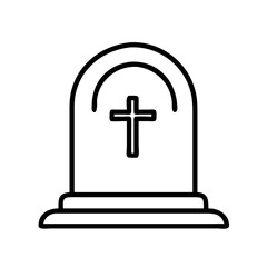 Fototapeta premium Simple Outline Icon of a Gravestone with a Christian Cross, Symbolizing Death, Memorial, or Cemetery