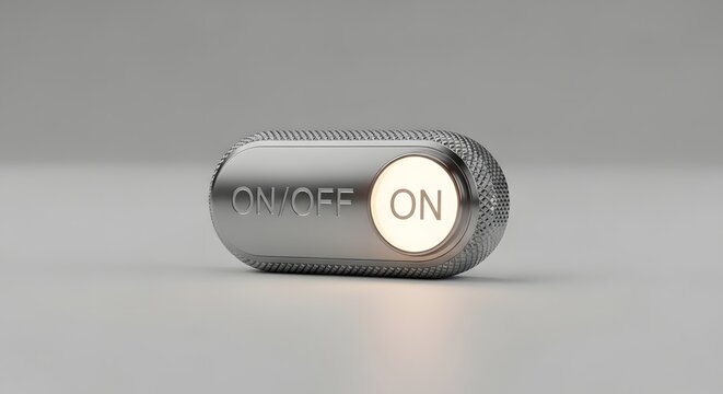 Illuminated ON/OFF toggle switch with a textured metallic surface, representing power and control