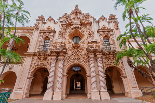 San Diego, California - December 31, 2025: Historic Casa Del Prado Building Facade San Diego