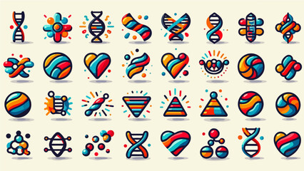 Image of DNA cell icon set with energetic and abstract colors