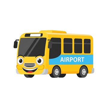 Cartoon Yellow Airport Shuttle Bus Illustration.