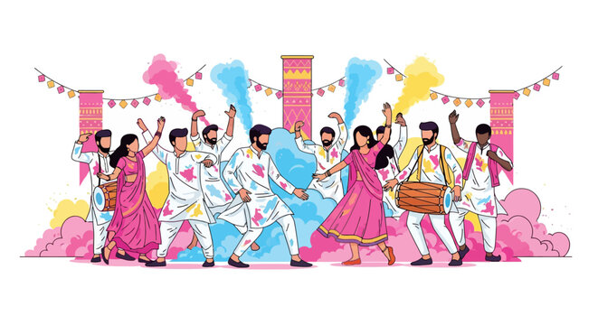 Joyful Holi Dancers and Powder Fun