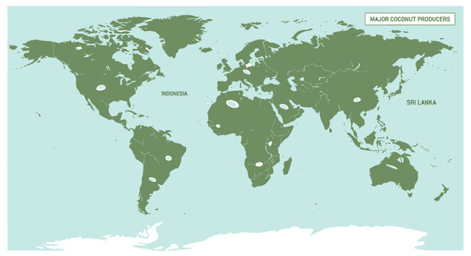 World Map Illustration with Green Continents.