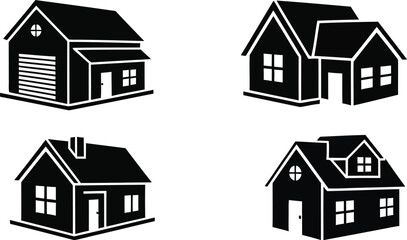 Four different black and white house designs