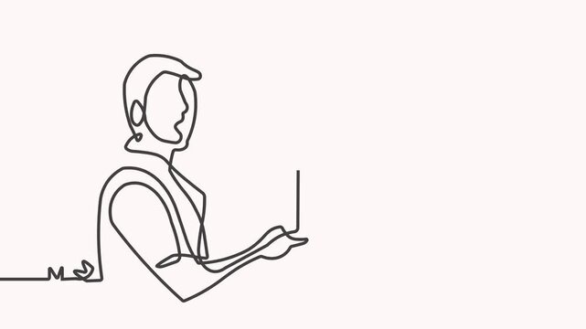 vector illustration of a young woman with a syringe. One line drawing Vector 